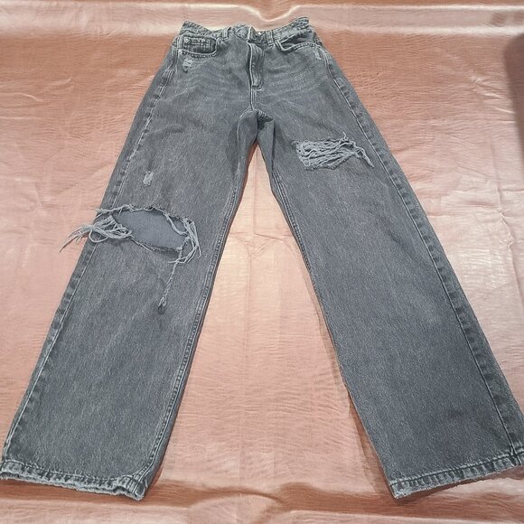 Garage Street Wide Leg Jeans -Destructed Black Size 01 (25) - Picture 6 of 13